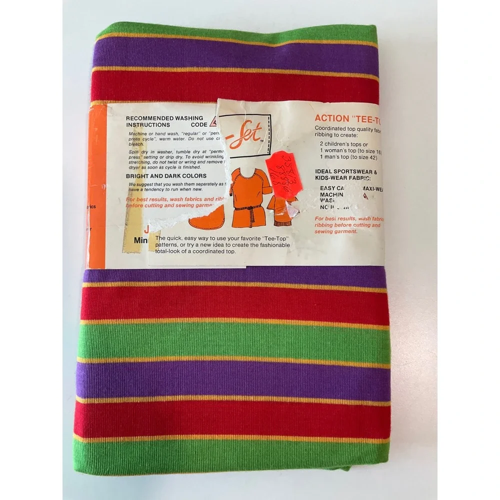 Vintage Ready-To-Sew Tee-Set Colorful Stripes Fabric ONLY Jersey 80s‎ Crafting